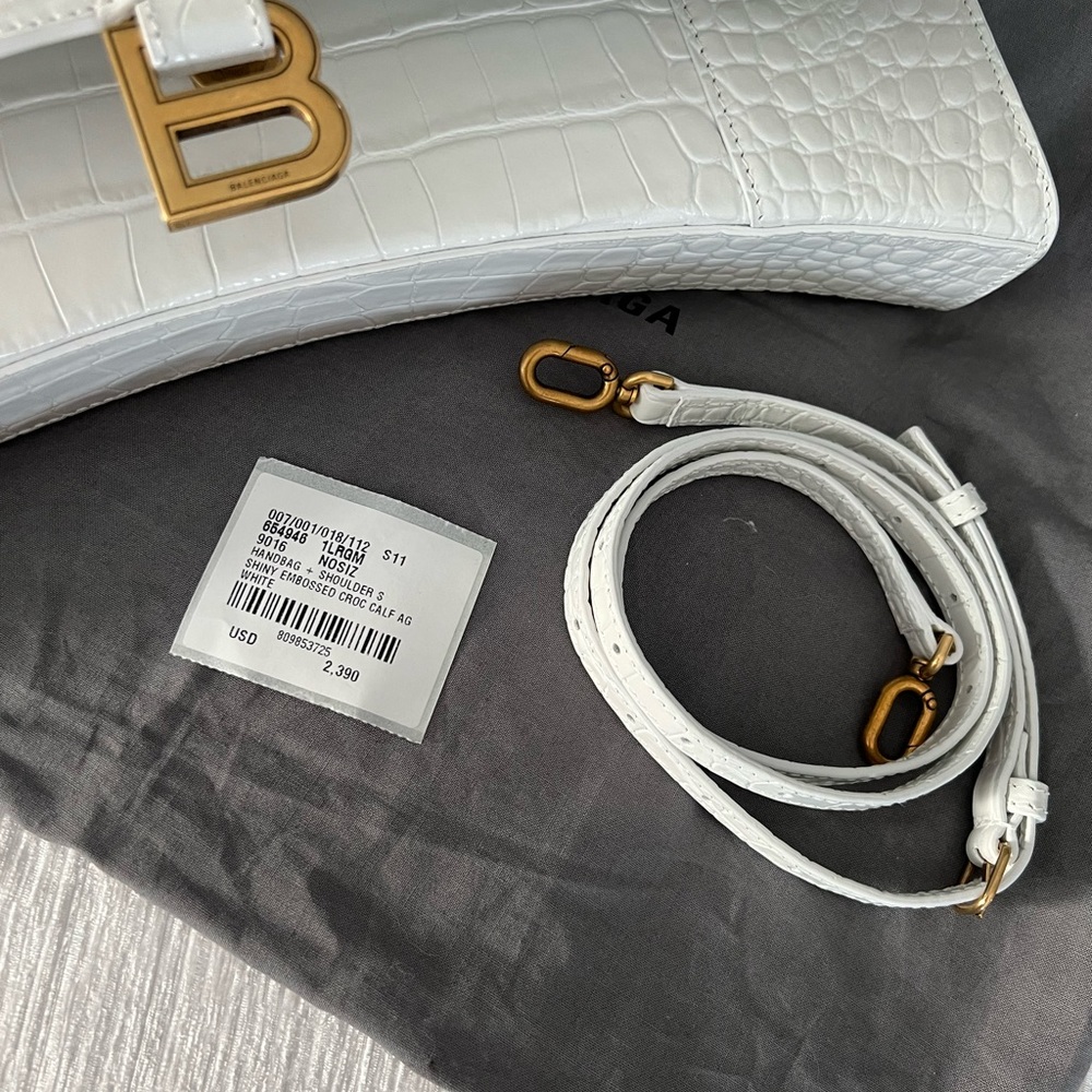 Balenciaga hourglass croc embossed white leather bag - Picture 5 of 7